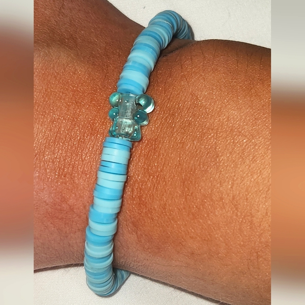 Blue Gummy Bear Handmade Clay Bead Bracelet